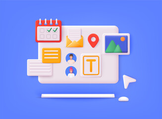 Web UI-UX design, web development concept. Web design, application design, coding. 3D Web Vector Illustrations.