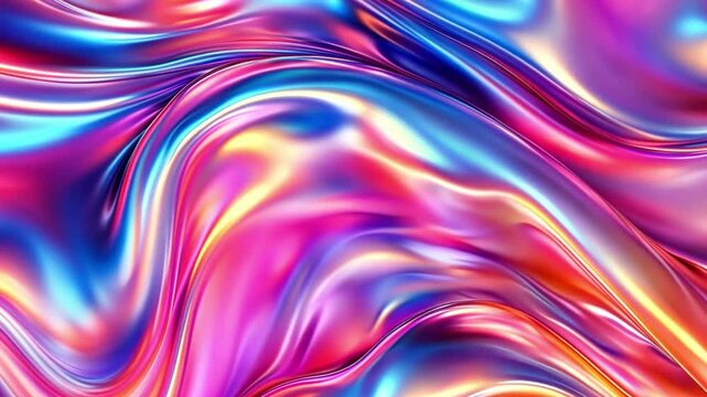 Abstract pink,blue orange colors. Futuristic iridescent holographic moving circle waves. Metallic foil moving background. Neon colors wavy surface pastel design 4k video