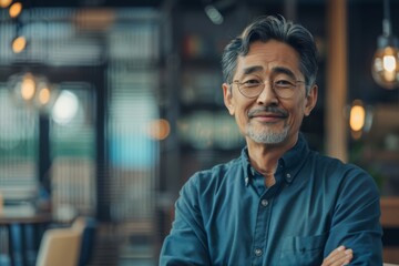 Obraz premium Portrait of a middle aged asian male worker in start up company office