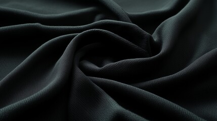Fototapeta premium Black fabric draped elegantly showcasing its soft texture and smooth finish in a well-lit indoor setting