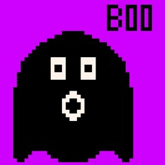 Black ghost in pixel style. Halloween pixel style. Pixel ghost on purple background. Halloween illustration. Illustration of pixel art.