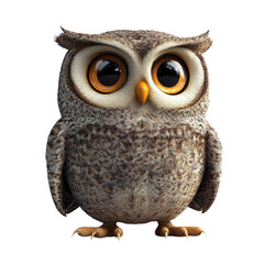 Naklejka premium The Wise Owl with Big, Curious Eyes - Adorable 3D Illustration.
