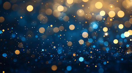 abstract background with Dark blue and gold particle. Christmas Golden light shine particles bokeh on navy blue background 