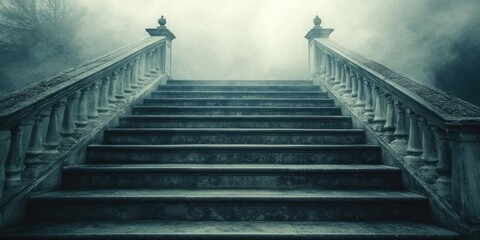 Stone Steps Leading Upward Through Fog