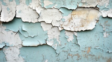 Obraz premium Close-up of peeling blue and white paint on a wall.