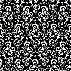 Flower pattern. Seamless white and black ornament. Graphic vector background. Ornament for fabric, wallpaper, packaging.