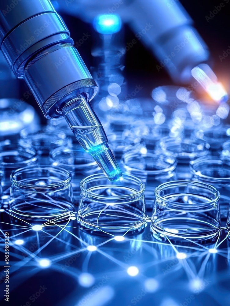 Poster close-up of a lab scene with pipettes and test tubes, showcasing advanced technology and precision i