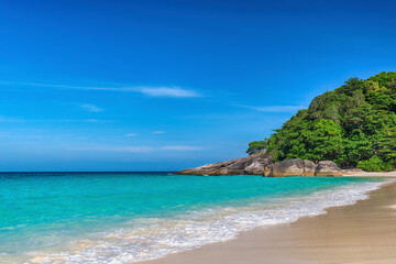 Tropical islands of ocean blue sea water and white sand beach at Similan Islands, Phang Nga Thailand nature landscape
