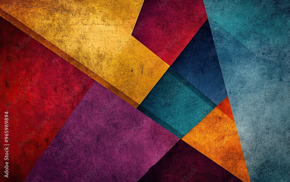 Poster Abstract Geometric Poster with Bold Angular Lines and Color Blocks on Textured Background