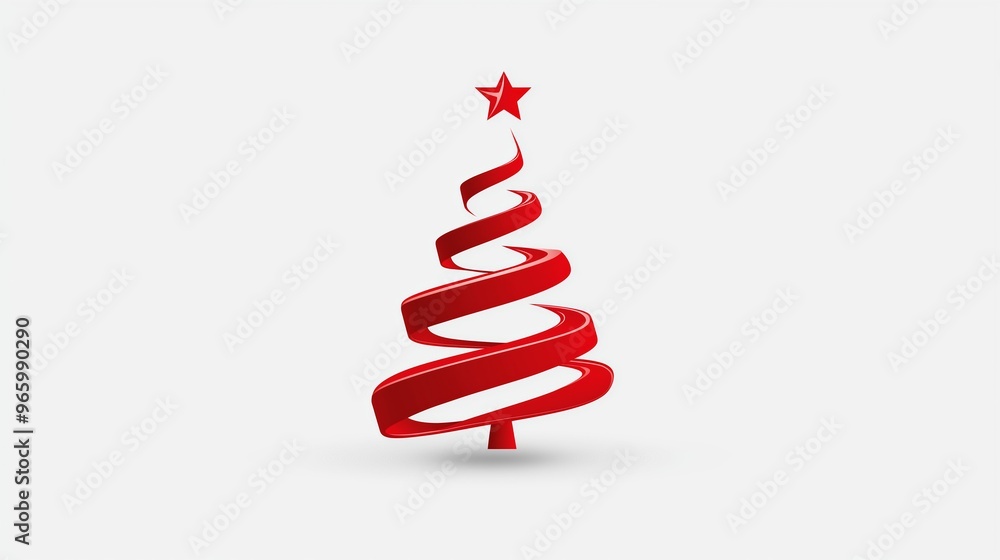 Poster a red christmas tree with a star on top. the tree is twisted and has a unique shape