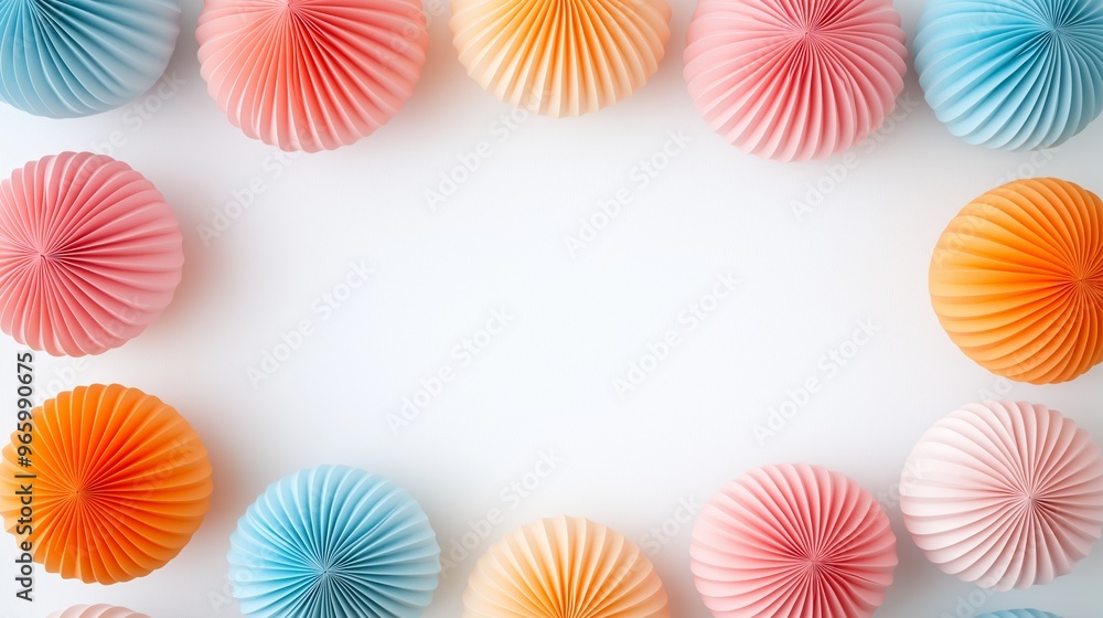 Poster a row of colorful paper lanterns are arranged in a circle. the lanterns are of different colors and 