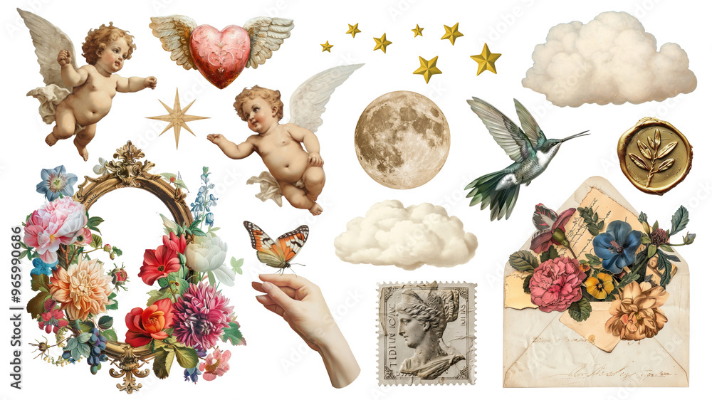 Wall mural png vintage collage element set, transparent background