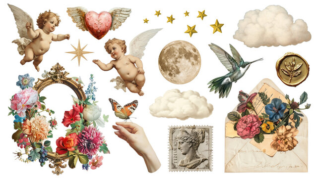 Fototapeta PNG vintage collage element set, transparent background