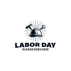 Labor Day. helmet with hammer and wrench logo design