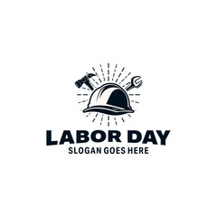 Labor Day. helmet with hammer and wrench logo design