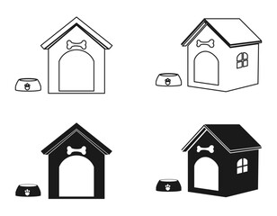 Dog house or dog home icon set. Vector illustration isolated on white background.