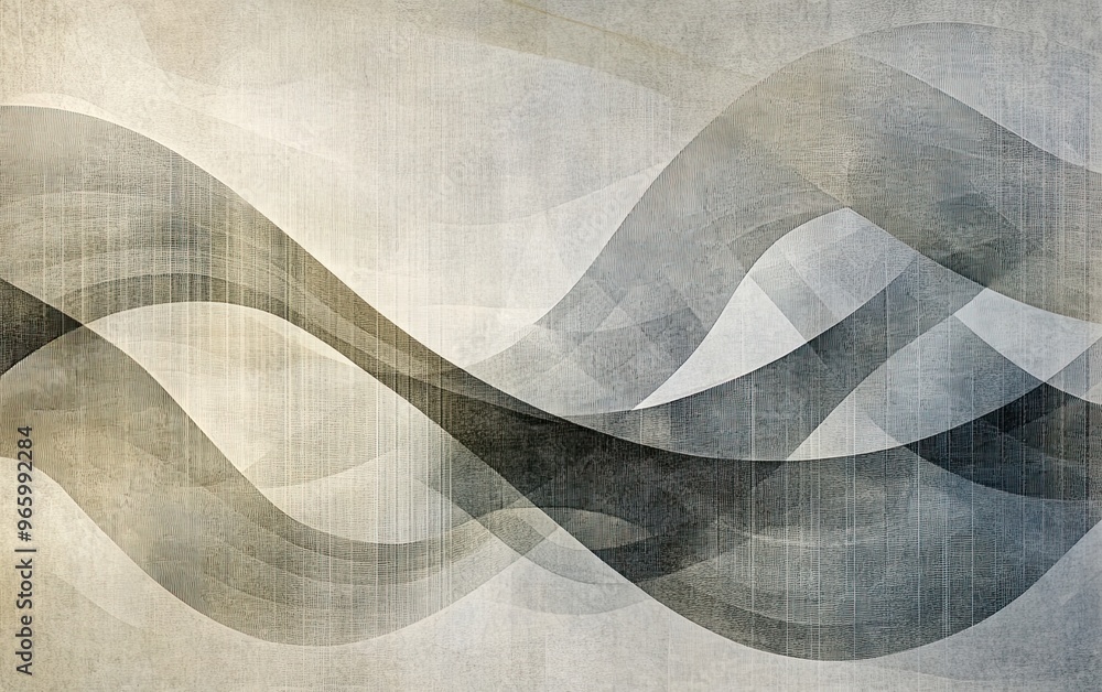 Aufkleber serene fusion: abstract composition of wavy lines and geometric shapes on textured background in sof