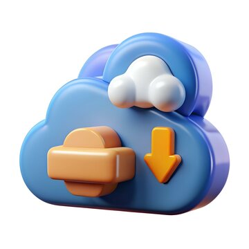 recommend clip art: A 3D render of a cloud icon with a download arrow and a pause button. perfect for illustrating online storage. data transfer. and pause/play functions.