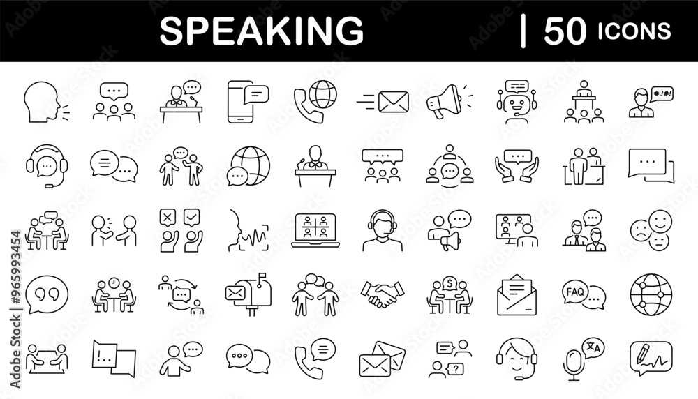 Wall mural speaking set of web icons in line style. communication icons for web and mobile app. containing peop