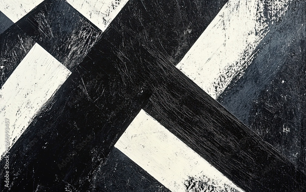 Poster dynamic monochrome composition with bold angular shapes and textured brushstrokes