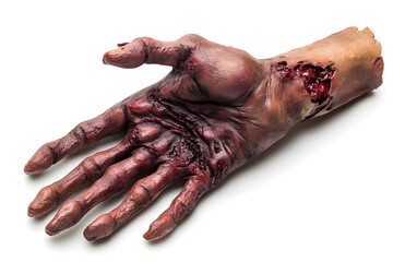 Human scary zombie hand isolated on a white background.
