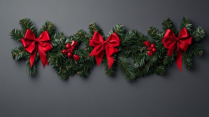 Festive Christmas Garland with Red Bows and Berries