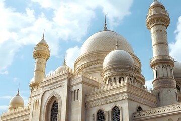 Mosque Architecture with Domed Roof and Minarets