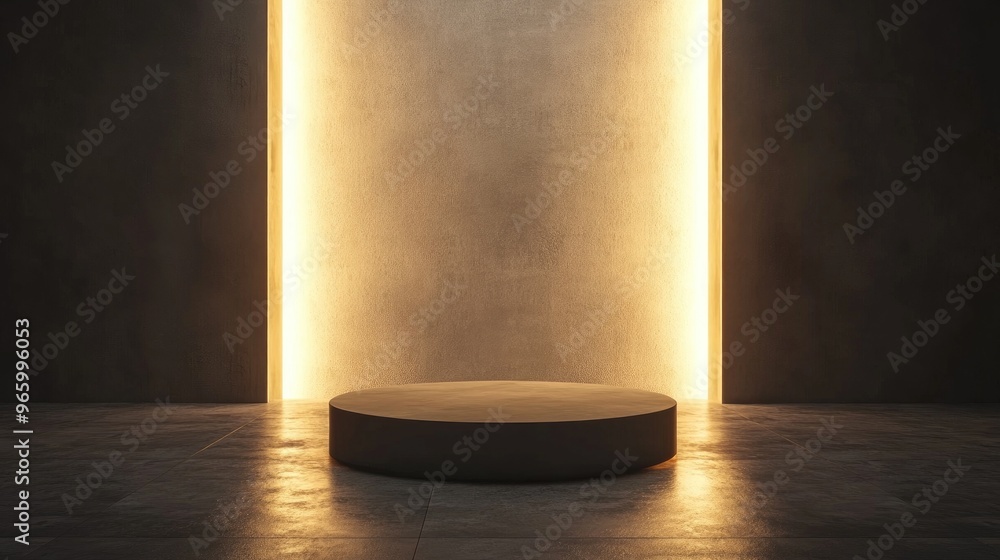 Poster Illuminated pedestal in an interior setting with blank space Concept for performance and presentation 3D rendering