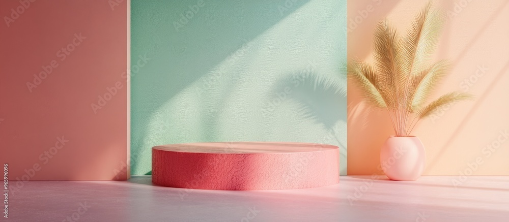Poster Abstract minimalistic scene featuring a pastel colored design for a product display podium 3D render