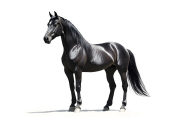 Obraz premium Majestic black horse standing proudly in full body pose isolated on white background