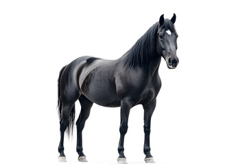 Obraz premium Majestic black horse standing proudly in full body pose isolated on white background
