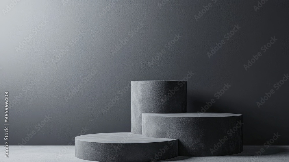 Poster realistic 3d cylinder steps pedestal podium arrangement minimal gray backdrop ideal for product disp