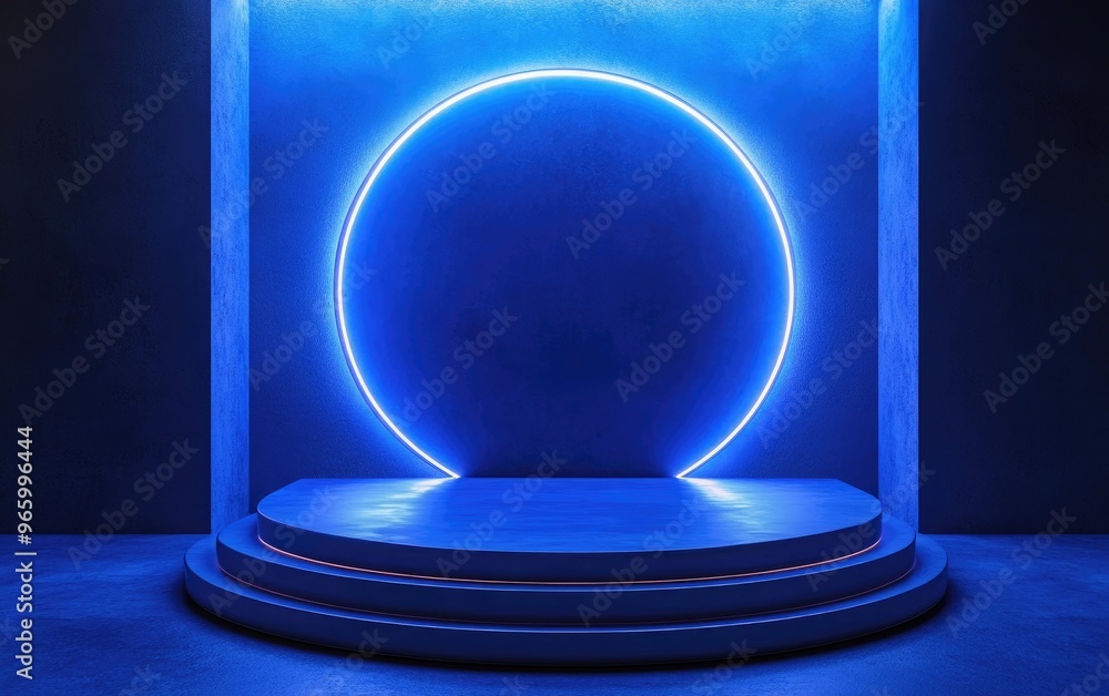 Aufkleber Elegant dark blue product display stage or podium with light display backdrops 3D rendering