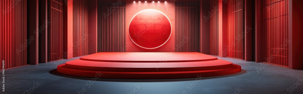 Poster empty marketing stage with a chinese aesthetic 3d rendering digital computer illustration
