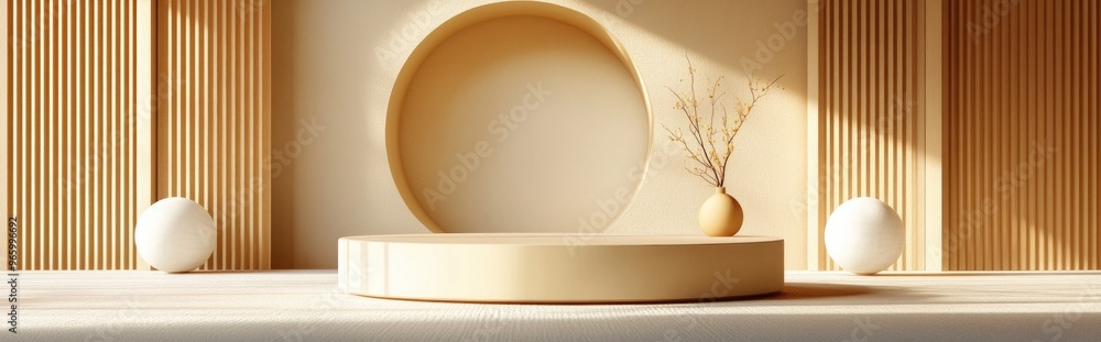Poster abstract geometric shape blank template background podium and empty showcase in a minimal design 3d 