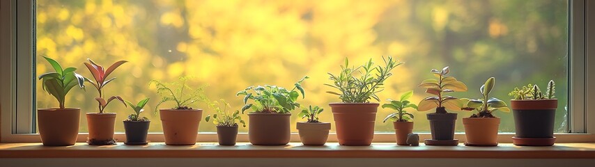Obraz premium Urban Oasis - Miniature Figures Tend to Potted Plants on Sunny Windowsill in Indoor Setting