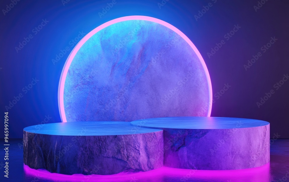 Poster Abstract background scene for cosmetic product and packaging showcase featuring a stone podium display and 3D rendering