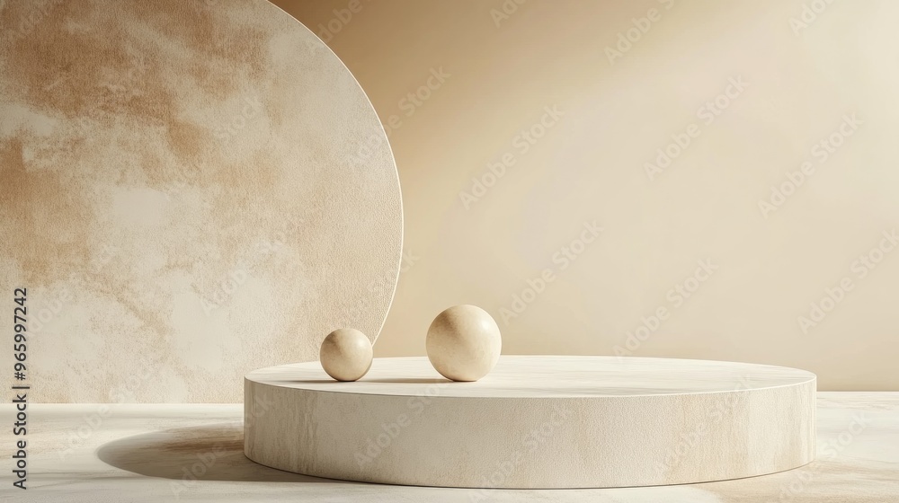 Aufkleber Elegant and beautiful abstract background featuring elements in a minimalist style enhanced by a studio setting with a pedestal 3D illustration and rendering