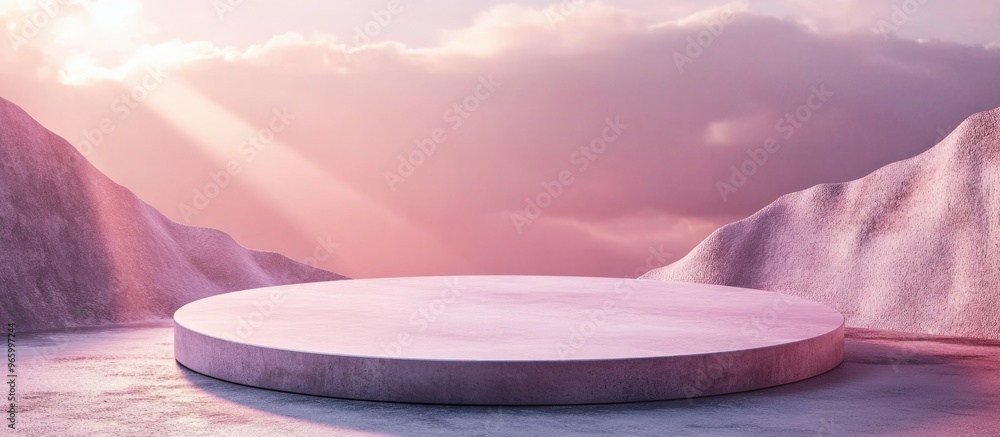 Fototapete Abstract background featuring a round platform designed to showcase a product in an empty scene created through 3D rendering for conceptual purposes