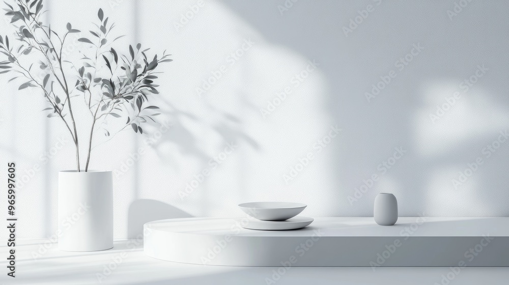 Poster White product display in a bright studio environment featuring minimalistic design and 3D rendering