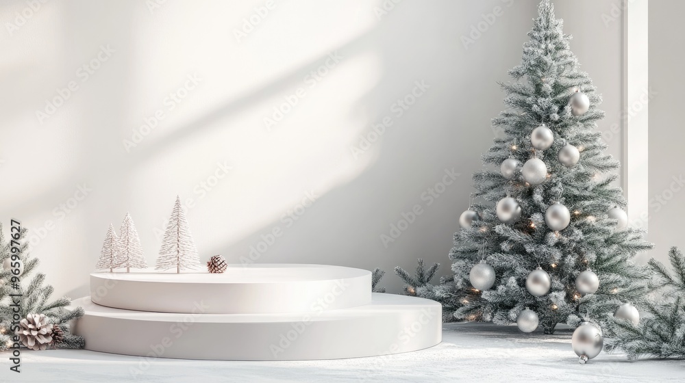 Aufkleber christmas themed backgrounds featuring a podium stage platform in a minimal new year event style fes