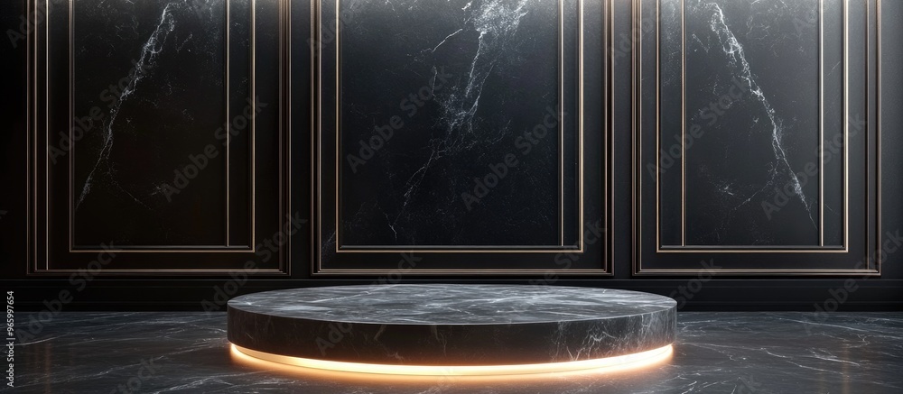 Poster elegant background featuring a pedestal and display case 3d illustration and rendering