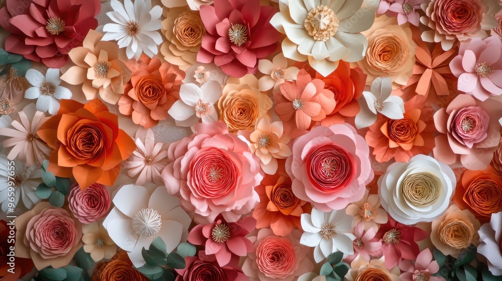 Poster Triangular pattern decorative paper flowers backdrop image
