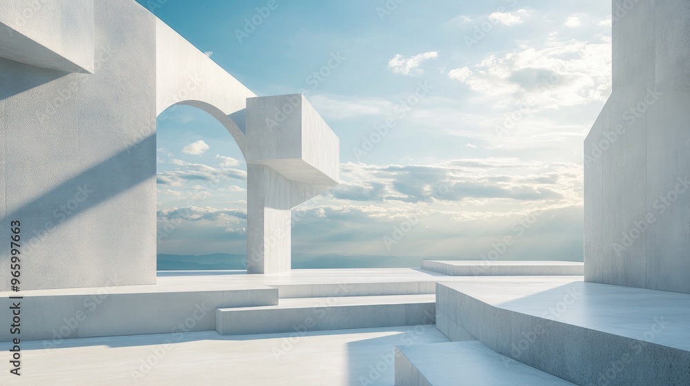 Aufkleber surreal 3d rendering of a minimalist architectural background featuring geometric shapes abstract de