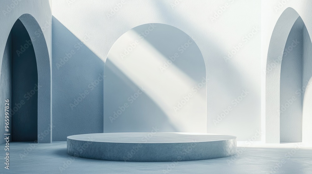 Poster Minimalist abstract backdrop with a pedestal 3D illustration and rendering