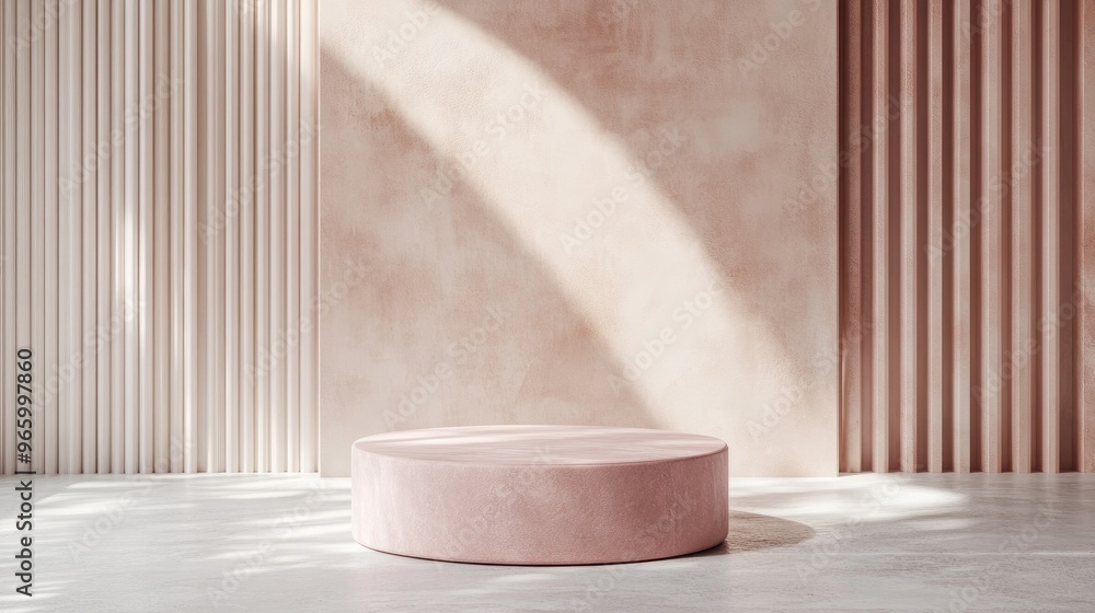 Aufkleber pink stone podium with an abstract geometric backdrop circular pedestal for showcasing cosmetic prod