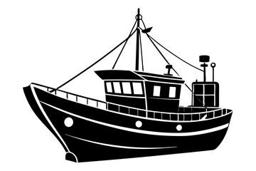 Fishing boat vector art silhouette illustration