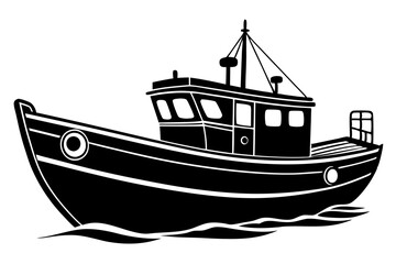 Fishing boat vector art silhouette illustration