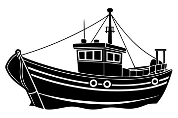 Fishing boat vector art silhouette illustration