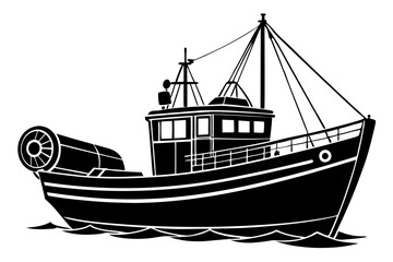 Fishing boat vector art silhouette illustration